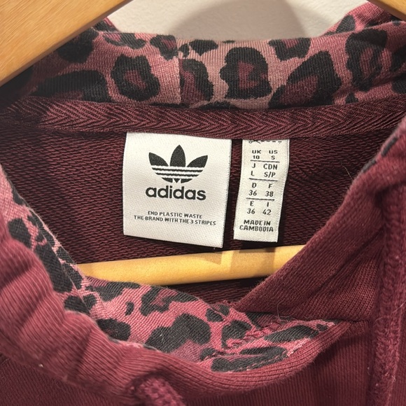 Adidas Burgundy Cheetah Print Crop Hoodie S - Picture 7 of 7